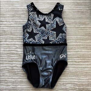 GK Black and Silver Star USA Girls Gymnastics Leotard